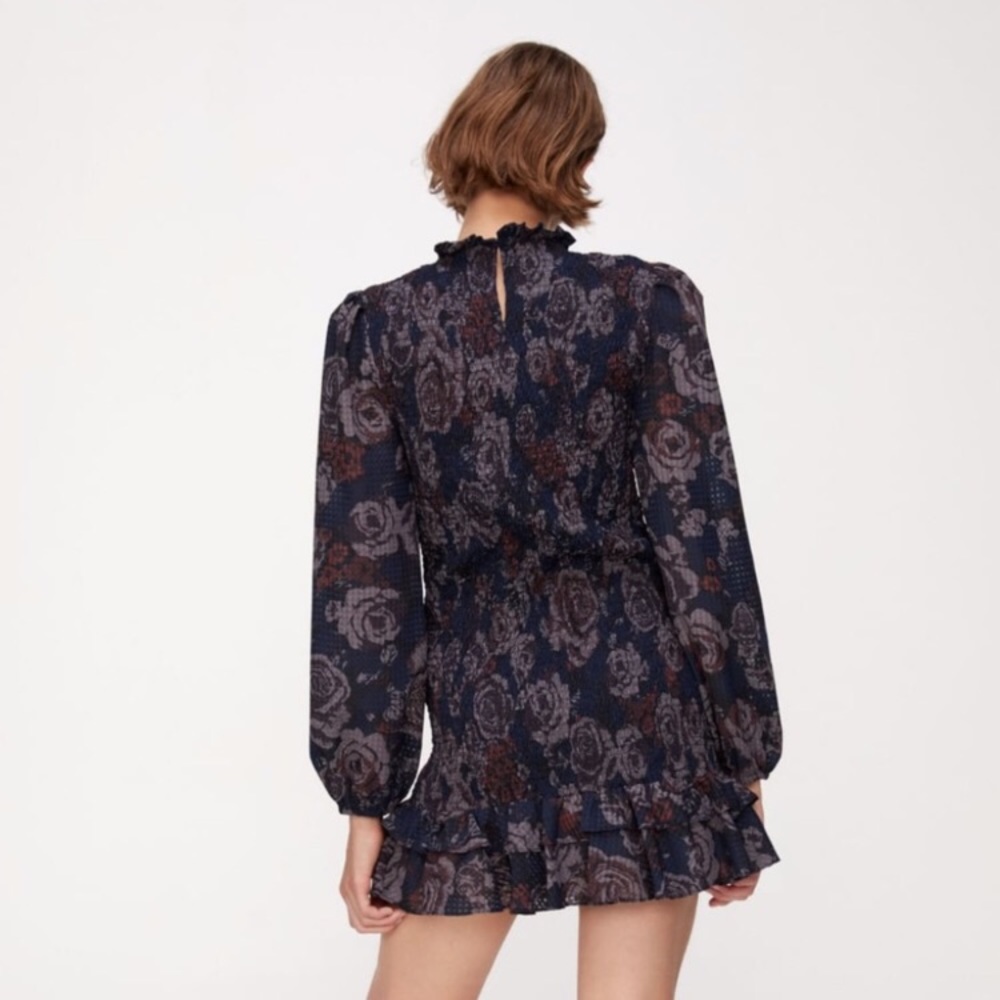 Zara puff sleeves Smocked Floral Print Ruffled Hem Mini Dress sz.XS - Picture 6 of 16